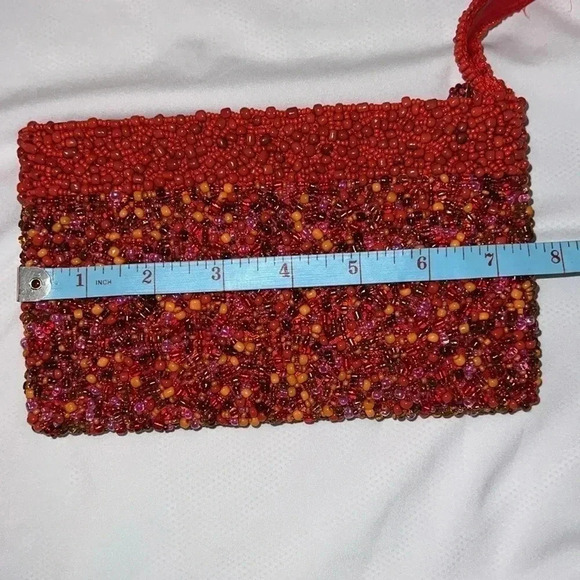 Heavily Beaded Orange Evening Bag Purse Wristlet Excellent Condition - Picture 12 of 14